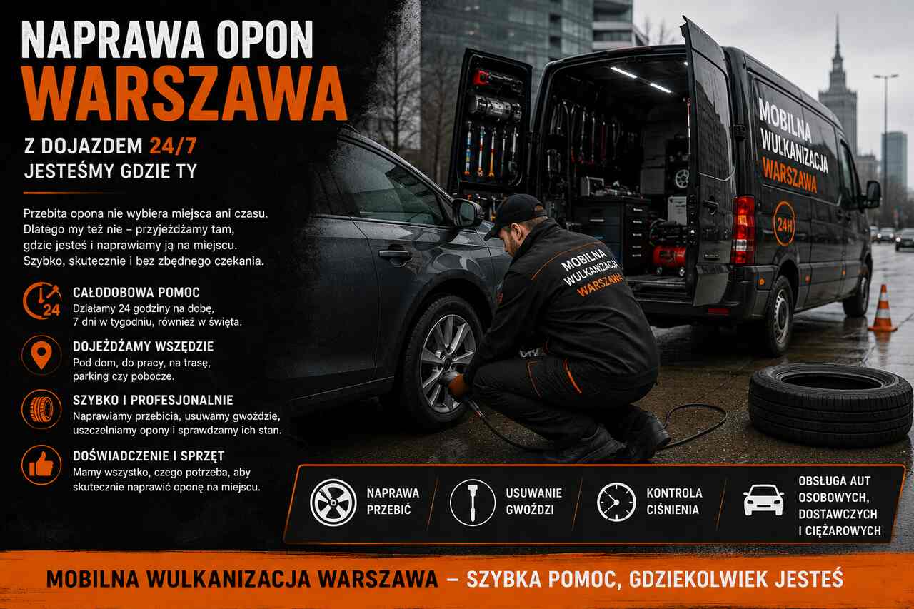Naprawa opon Warszawa z dojazdem 24/7