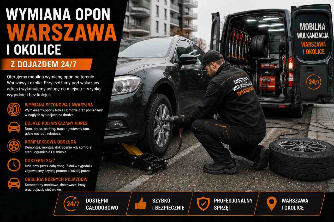 Wymiana opon Warszawa z dojazdem 24/7